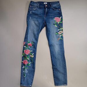 M1858 New York Kristen Skinny Ankle Jeans Womens 4 Blue Denim Floral Embroidered